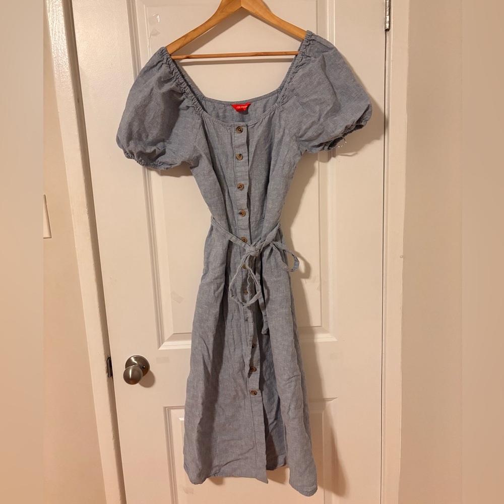 Joe Fresh Light Blue Midi Dress with Puff Sleeves